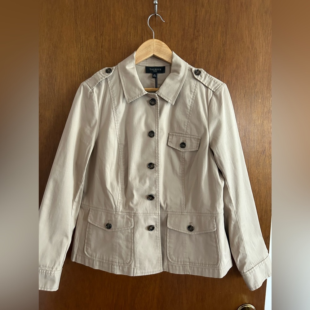 lightweight tan cotton jacket, 14 petite